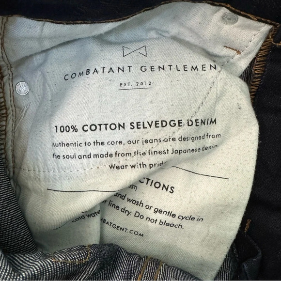 COMBATANT GENTLEMEN 100% Cotton Selvedge Button Fly Slim Straight Jeans. 31 - Picture 11 of 13